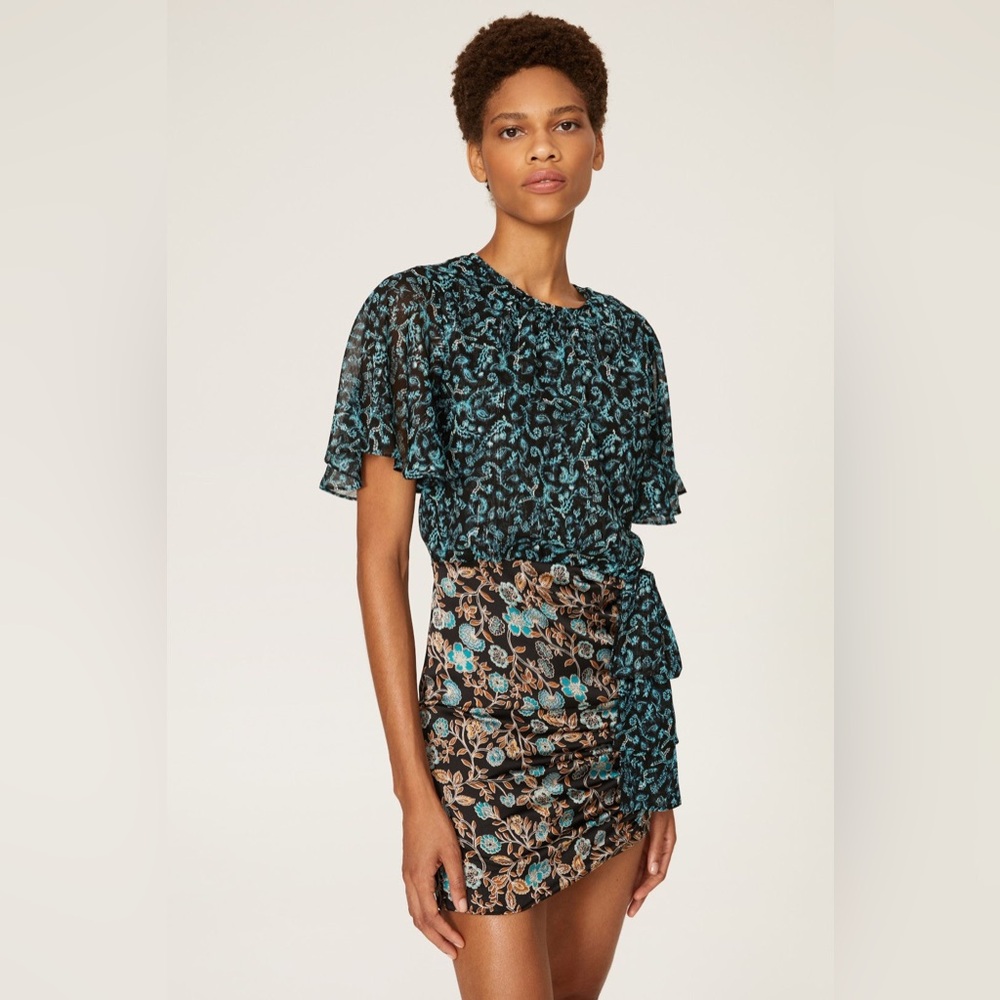 Misa Los Angeles Blue and Brown Mini Dress